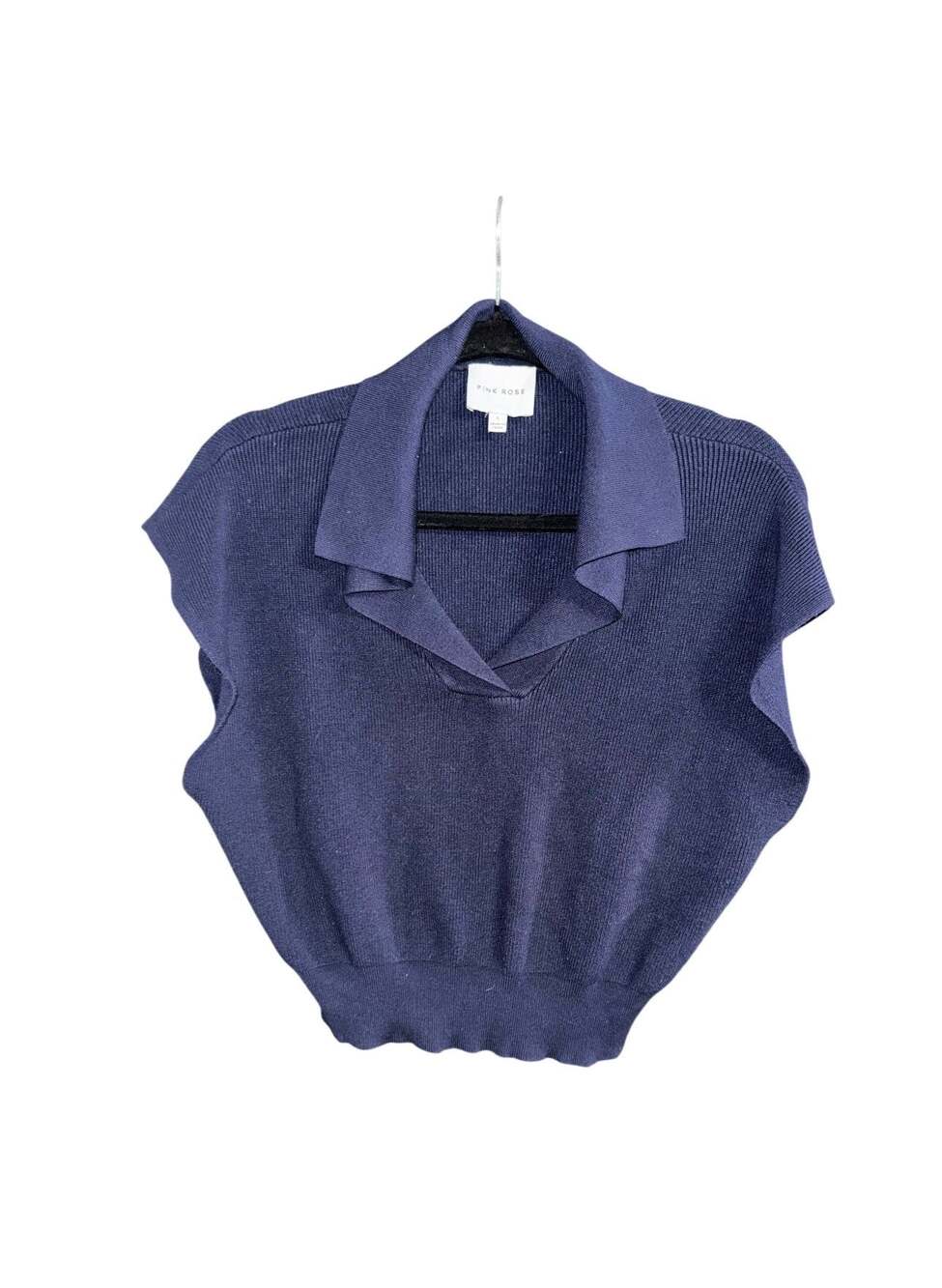 Pink Rose Women's Navy Blue Collared Sleeveless Knit Sweater Vest